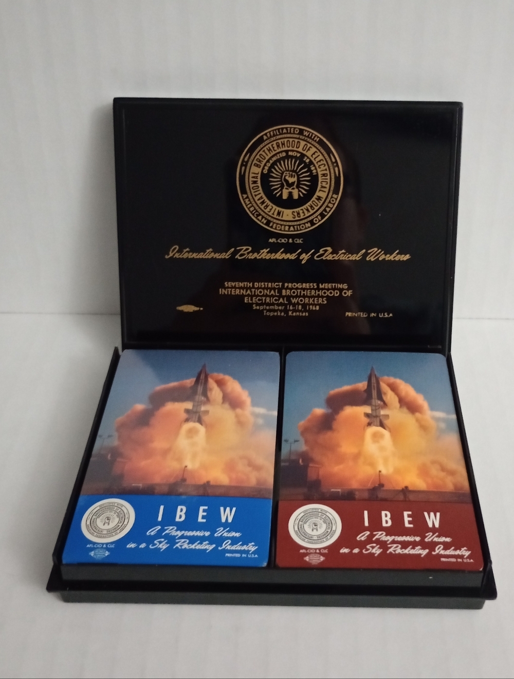 IBEW Double Deck Of Playing Cards In Commemorative Case 7th District 1968